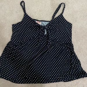 Black Polka Dot Tank Top with Tie Front